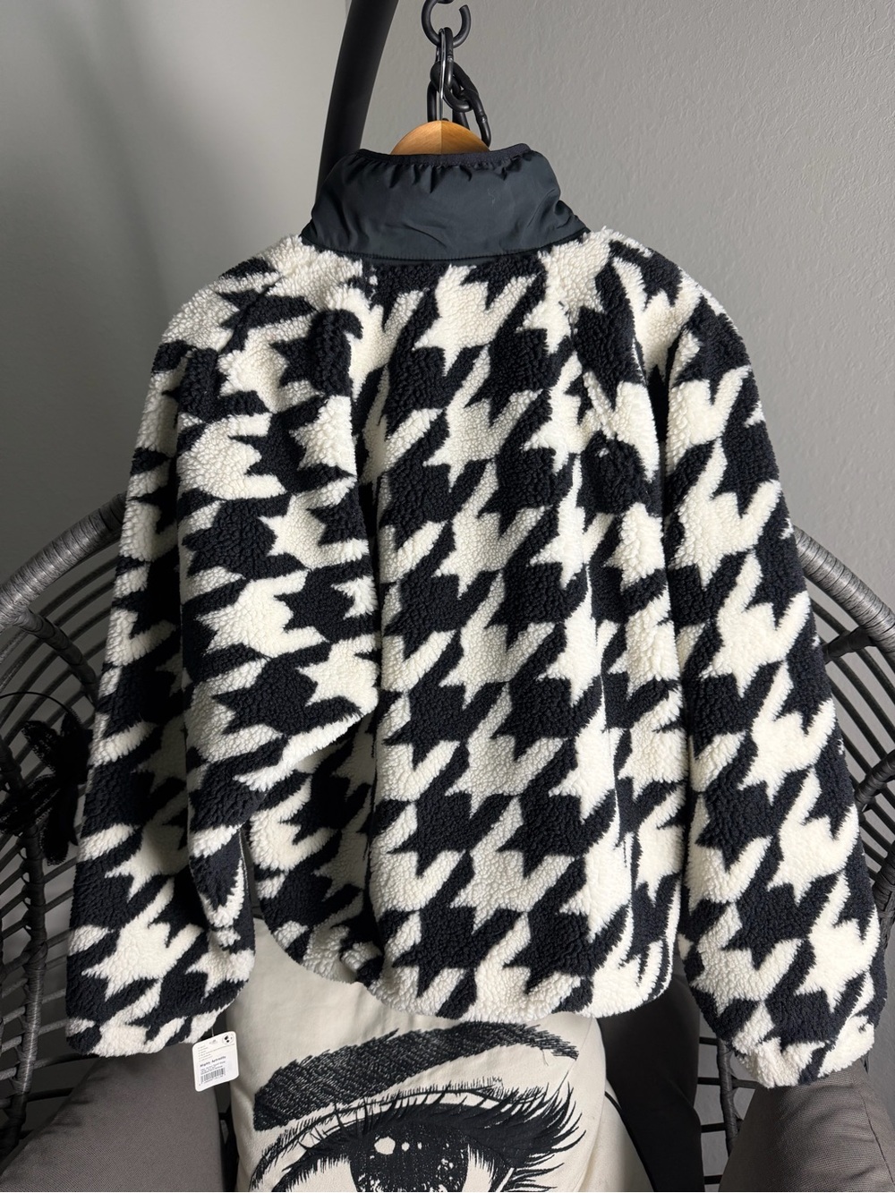 Free People Hit The Slopes Printed Fleece Jacket Houndstooth M - Picture 7 of 9